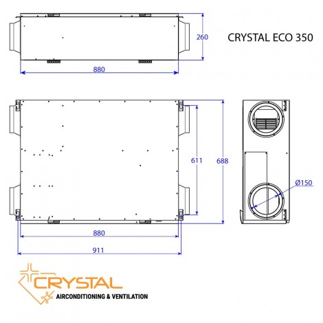 Recuperator de caldura 500mc/h, 128W, filtru de carbon lavabil - Crystal Eco 500