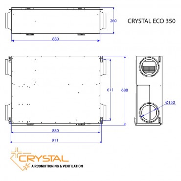 Recuperator de caldura 2000mc/h, 335W, filtru de carbon lavabil - Crystal Eco 2000